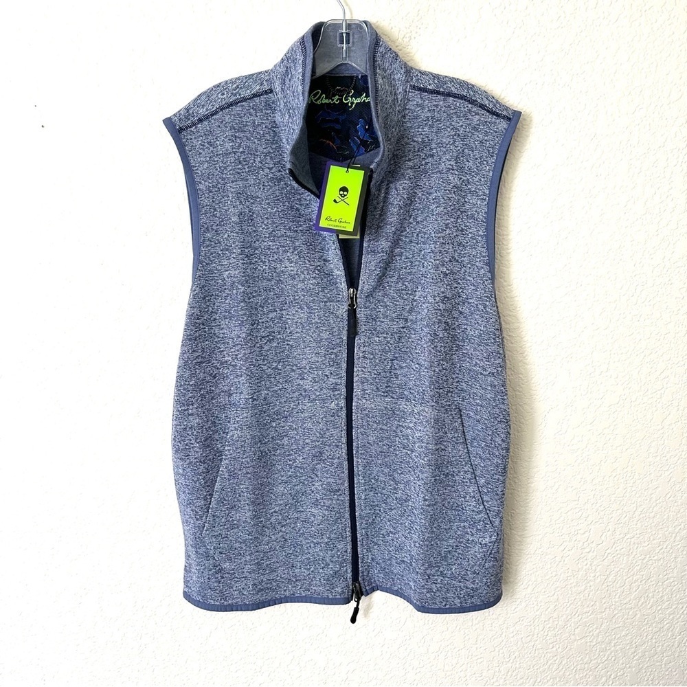 Robert Graham Klose Vest Medium Navy Full Zip Soft Sweater Mens Brand New